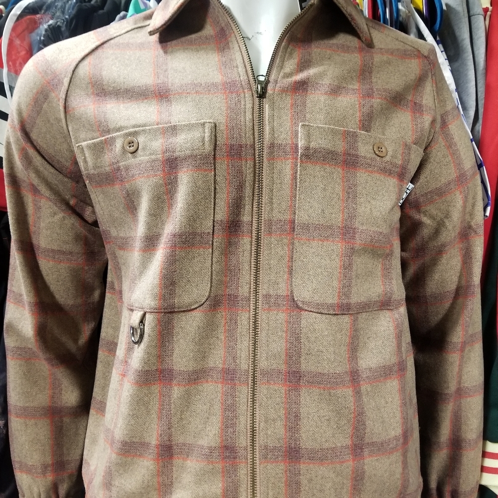 DOPE Brown Plaid Zip-Up Jacket with Red Windowpane